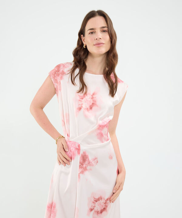 Vestido estampado con recogido y corte asimétrico para mujer image number null