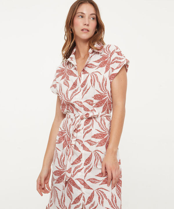 Vestido Camisero En Lino Estampado