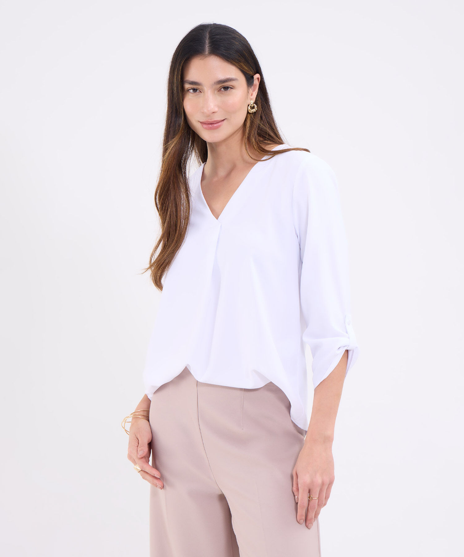 Blusa manga 3/4 unicolor para mujer