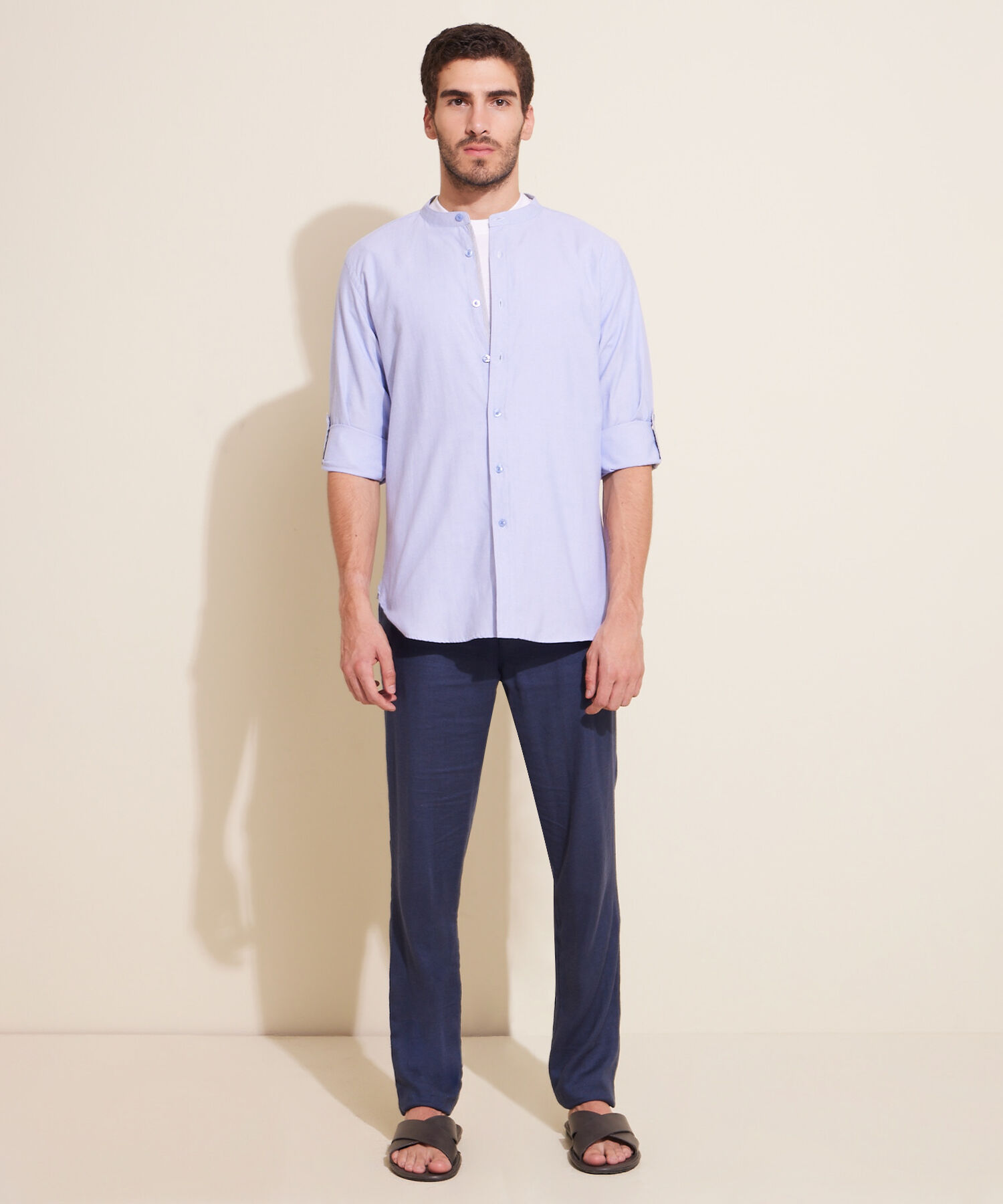 Camisa Manga Larga Cuello Neru,  Con Charretera