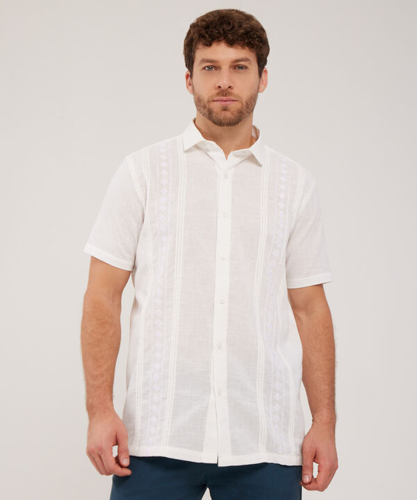 Camisa Guayabera Cuello Camisero Manga Corta Algodón Cuello Abierto Mini image number null